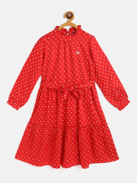 

Allen Solly Junior Girls Red & White Floral A-Line Dress with Belt