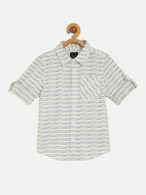 

Allen Solly Junior Boys Blue & Yellow Boxy Striped Pure Cotton Casual Shirt