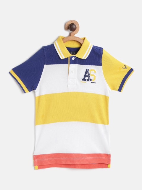 

Allen Solly Junior Boys Multicoloured Striped Polo Collar Pure Cotton T-shirt, Multi