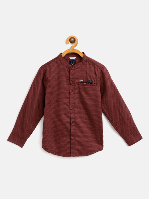 

Allen Solly Junior Boys Maroon & Navy Blue Slim Fit Geometric Print Cotton Casual Shirt