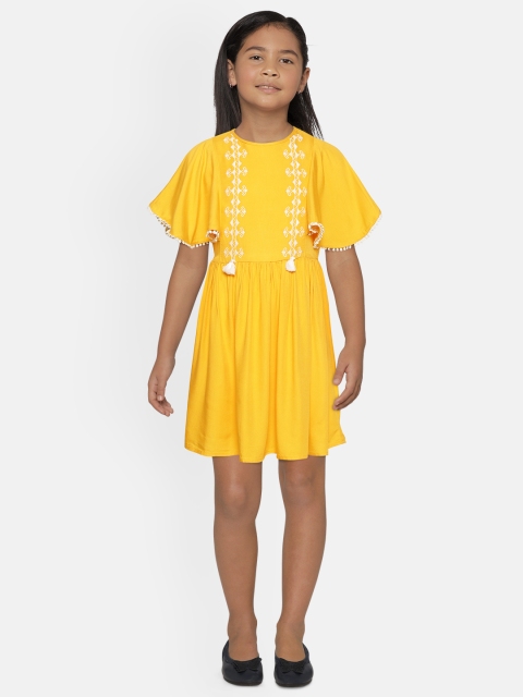 

Allen Solly Junior Girls Yellow & White Yoke Embroidered A-Line Dress