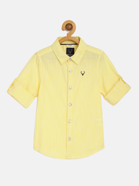 

Allen Solly Junior Boys Yellow Boxy Solid Pure Cotton Casual Shirt