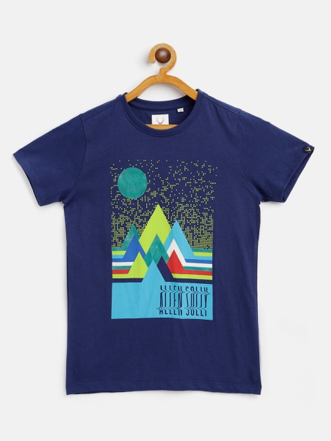 

Allen Solly Junior Boys Navy Blue & Green Cotton Printed Round Neck T-shirt