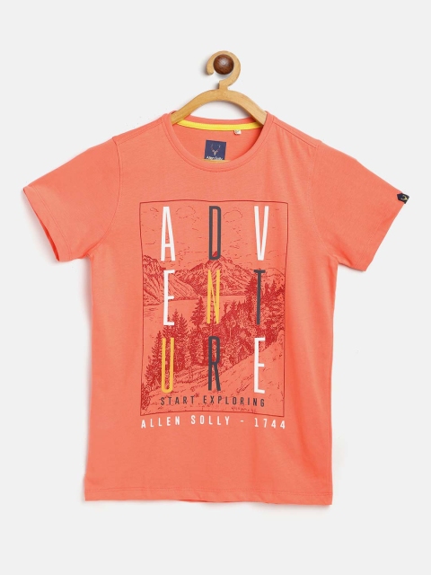

Allen Solly Junior Boys Orange & White Cotton Printed Round Neck T-shirt