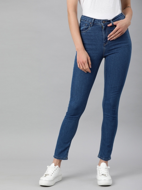 

HERE&NOW Women Blue Skinny Fit High-Rise Stretchable Cropped Jeans