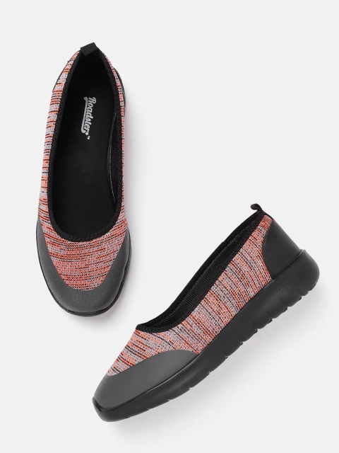 

Roadster Women Orange & Grey Woven Design Slip-On Sneakers