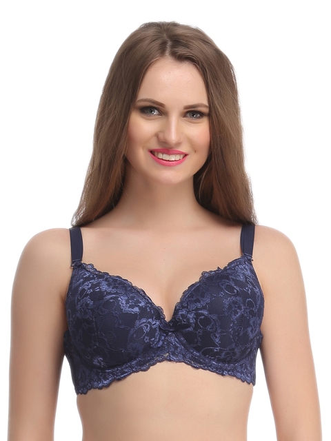 

Clovia Navy Full Coverage Lace Bra BR0597P08, Navy blue