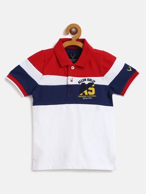 

Allen Solly Junior Boys White & Red Striped Polo Collar Applique Detail T-shirt