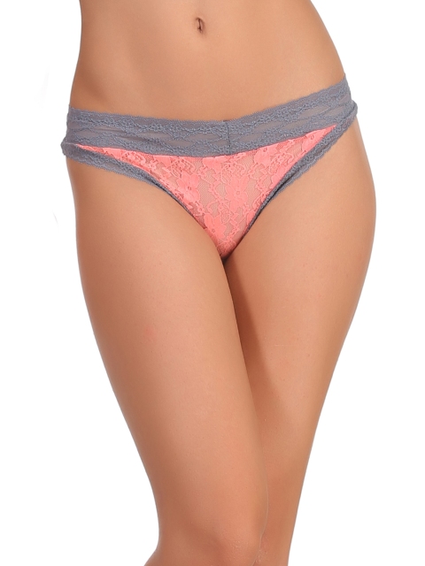 

Clovia Peach-Coloured & Grey Lace Thongs PN0546P16