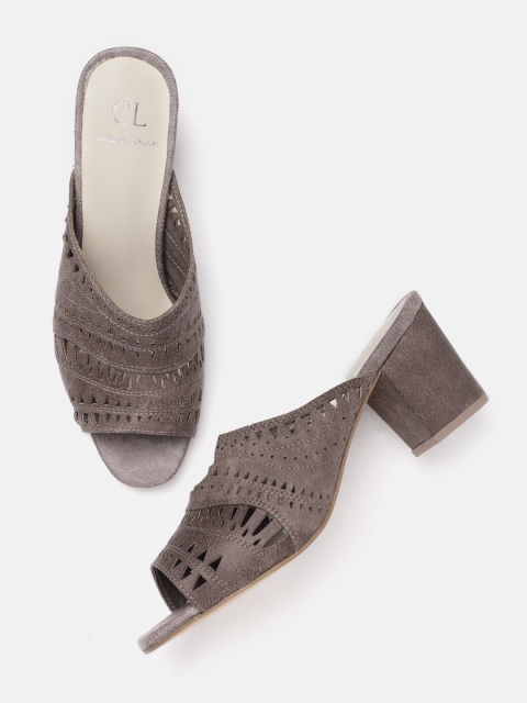 

Carlton London Women Coffee Brown Laser Cut Heeled Mules