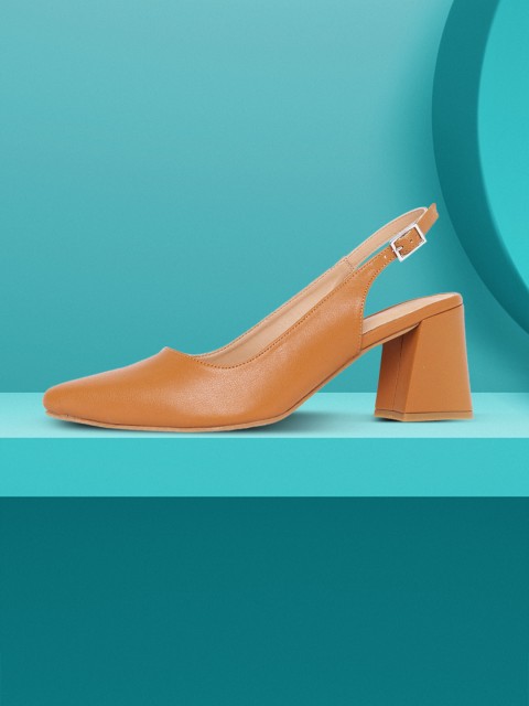 

her by invictus Women Tan Brown Solid Heeled Mules