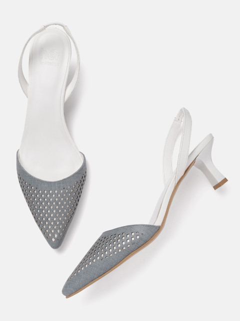 

her by invictus Women Blue & White Colourblocked Laser-Cut Pumps
