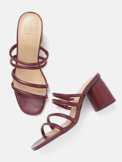 

her by invictus Women Burgundy Solid Strappy Block Heels