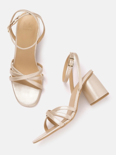 

her by invictus Women Gold-Toned Solid Block Heels