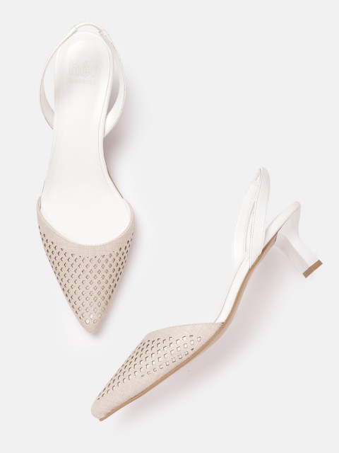 

her by invictus Women Beige Laser Cut Pumps