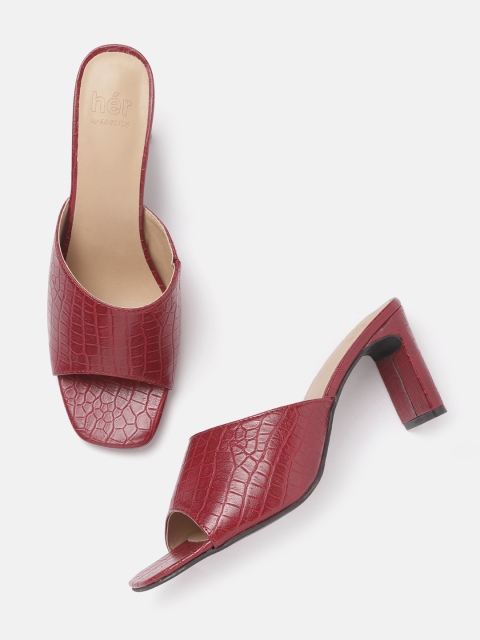

her by invictus Women Maroon Croc-Textured Block Heels