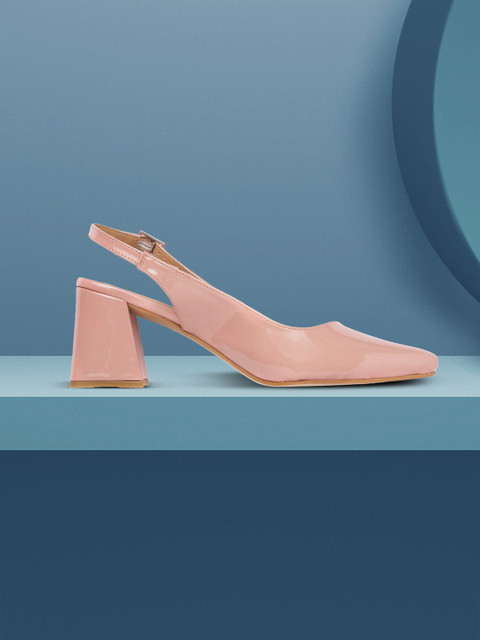 

her by invictus Women Pink Solid Glossy Finish Heeled Mules