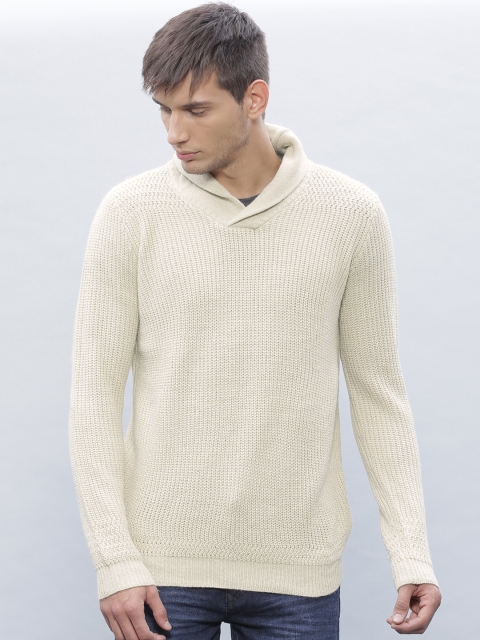 

ether Men Beige Self-Design Sweater