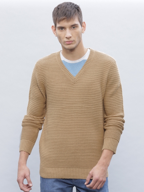 

ether Men Beige Self-Design Sweater