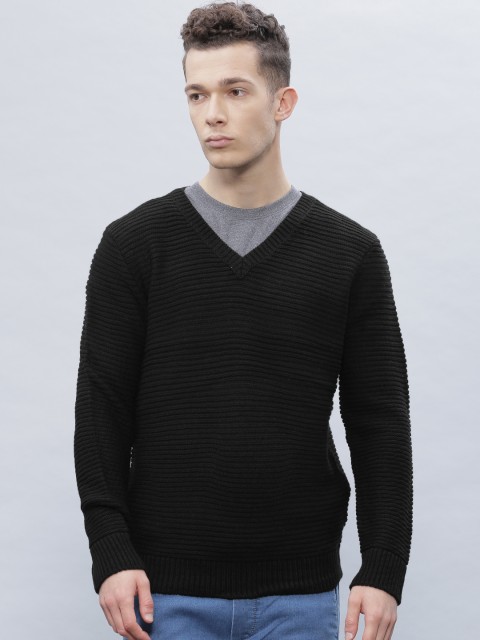 

ether Men Black Self-Design Sweater