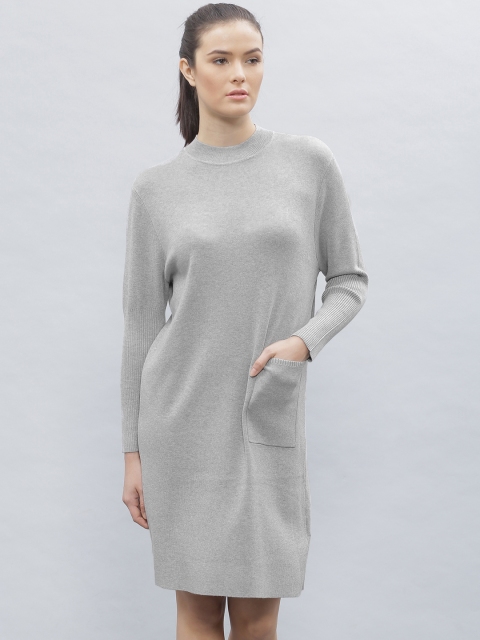 

ether Grey Melange Solid Sweater Dress