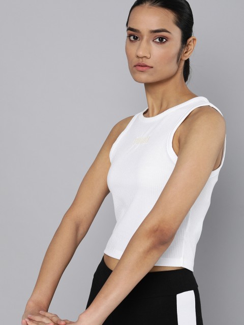 

Puma Women White Ribbed Round Neck Cropped T-shirt