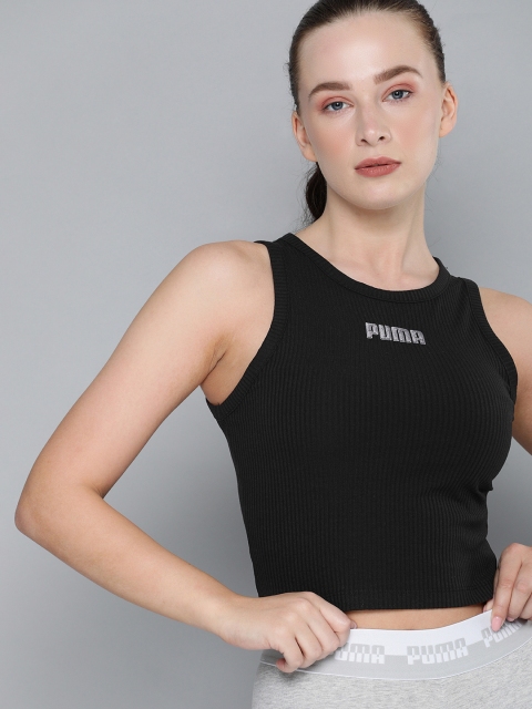 

Puma Women Black Ribbed Round Neck Modern Basics Cropped Tank Top