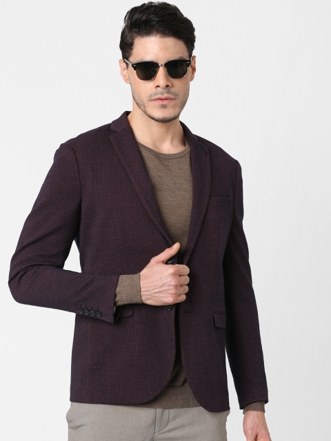 

SELECTED Men Brown Self Design Slim fit Single-Breasted Casual Blazer