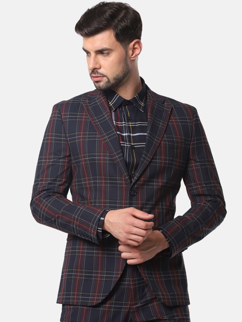 

SELECTED Navy Blue Checked Slim fit Single-Breasted Formal Blazer