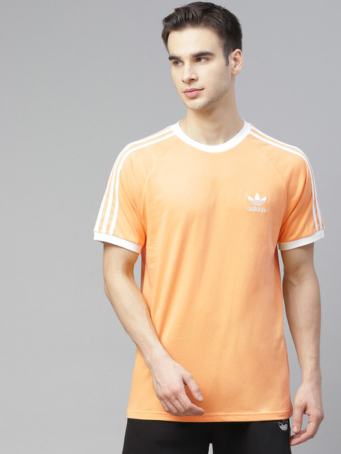 

ADIDAS Originals Men Orange Adicolor Classics 3-Stripes Solid Round Neck Pure Cotton T-shirt