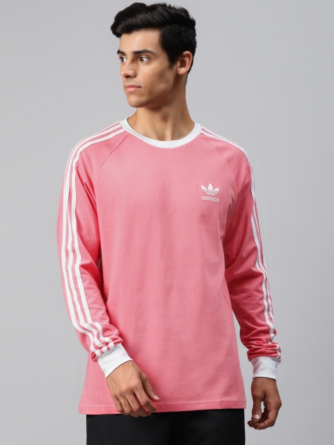ADIDAS Originals Men Pink Pure Cotton Adicolor Classics 3-Stripes Long Sleeves Pure Cotton T-shirt