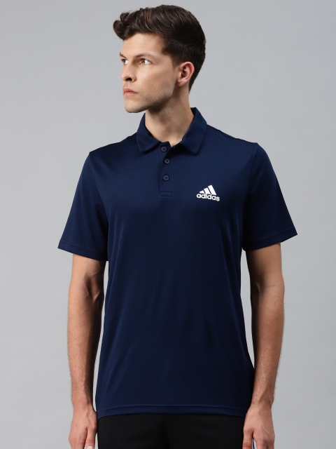 

ADIDAS Men Navy Blue Brand Logo Training D2M Plain Polo Sustainable T-shirt