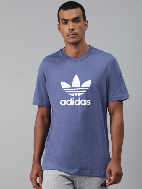 

ADIDAS Originals Men Blue & White Trefoil Brand Logo Print Pure Cotton Round Neck T-Shirt
