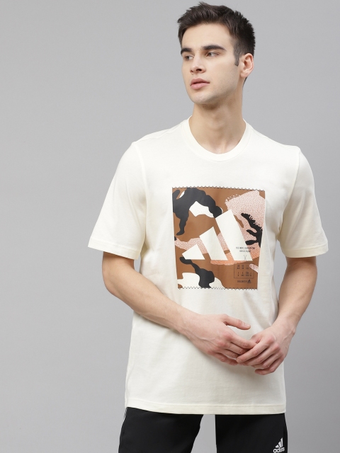 

ADIDAS Men Off-White Camouflage BOS Printed Pure Cotton T-Shirt