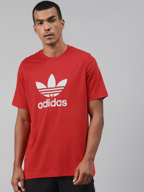 

ADIDAS Originals Men Red White Trefoil Brand Logo Print Round Neck Pure Cotton T-shirt