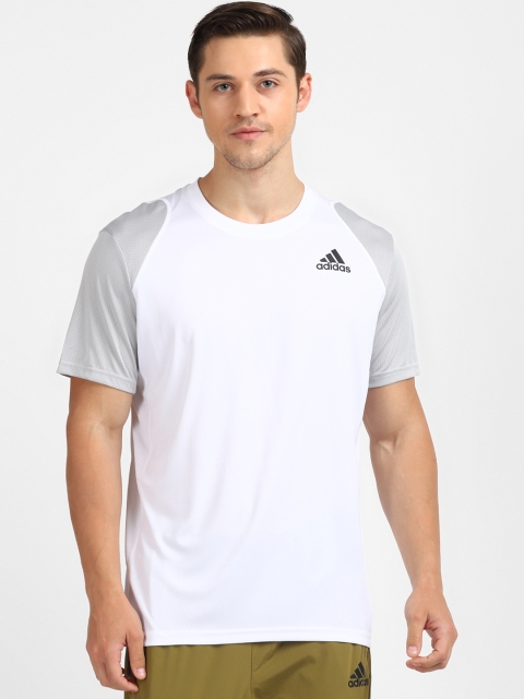 

ADIDAS Men White CLUB Solid T-shirt with Contrast Colour Sleeves