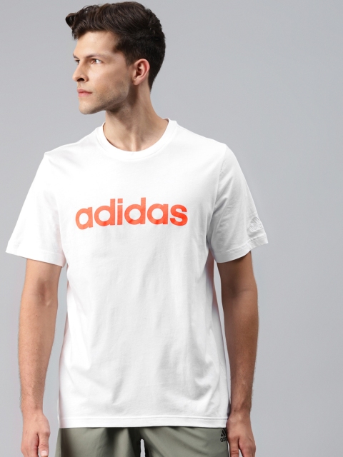 

ADIDAS Men White LIN SJ Pure Cotton Brand Logo Print T-shirt