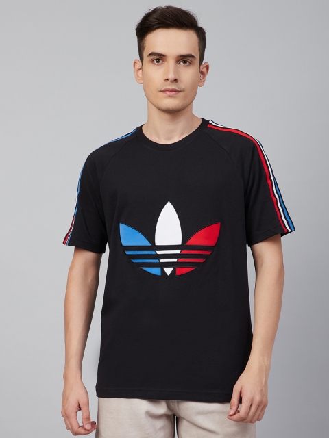 

ADIDAS Originals Men Black & Red Brand Logo Patterned Pure Cotton Tricol T-shirt