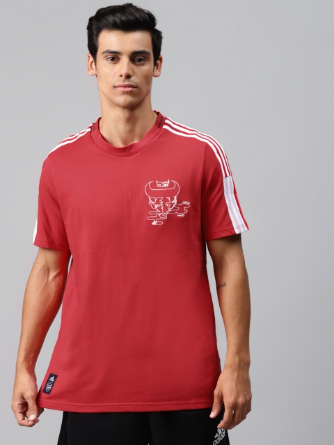 

ADIDAS Men Red & White Striped Detail Pure Cotton Arsenal CNY T-shirt