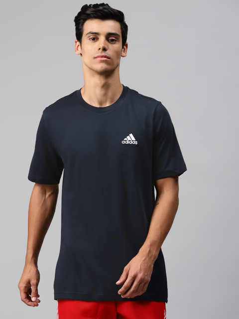 

ADIDAS Men Navy Blue Solid Cotton T-shirt