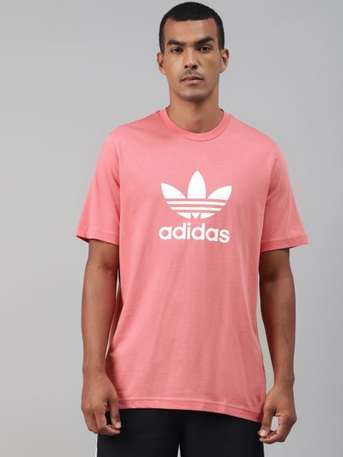 

ADIDAS Originals Men Pink & White Trefoil Brand Logo Print Pure Cotton Round Neck T-Shirt