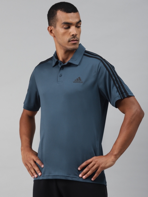 

ADIDAS Men Navy Blue & Black Striped Detail Polo Collar Training T-shirt
