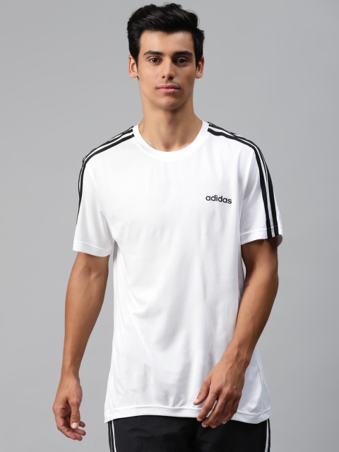 

ADIDAS Men White & Black D2M 3-Stripe Detail T-shirt