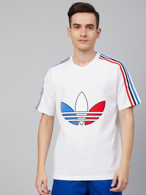 

ADIDAS Originals Men White & Red Brand Logo Patterned Pure Cotton Tricol T-shirt