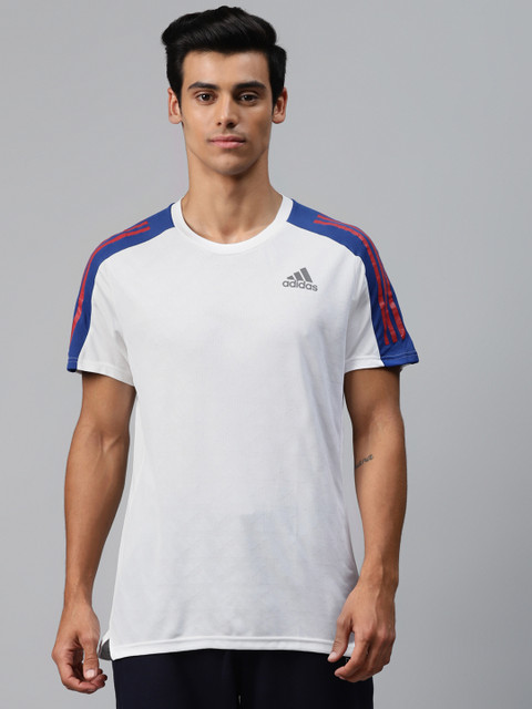 

ADIDAS Men White & Blue Own The Run 3-Stripes Running T-shirt