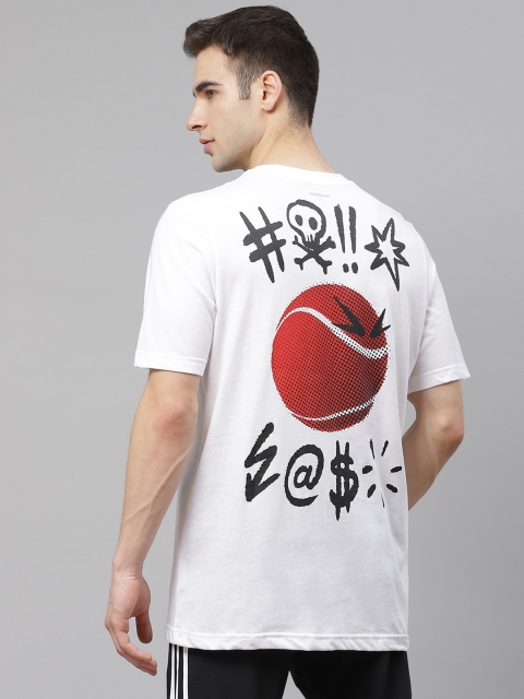 

ADIDAS Men White & Black Tennis Graphic Q2 Round Neck T-shirt with Printed Back