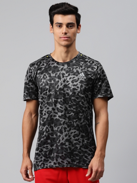 

ADIDAS Men Grey & Black Leopard Print Fast Primeblue Running T-shirt