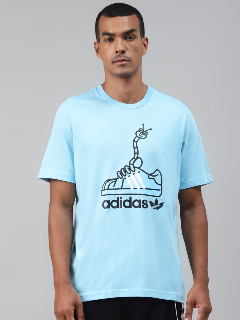 

ADIDAS Originals Men Blue Worm Shoe Print Pure Cotton T-Shirt