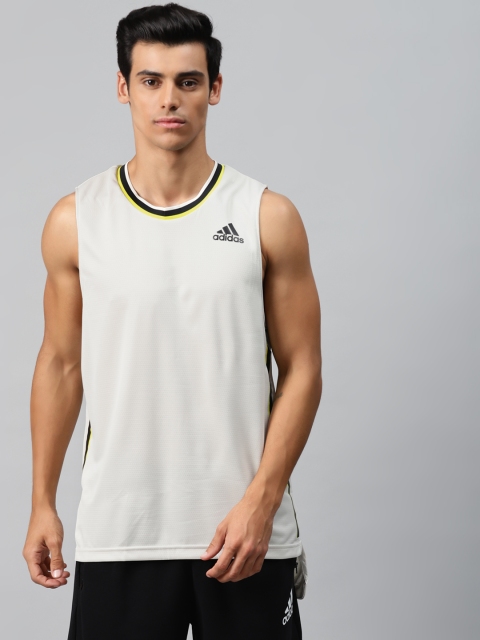

ADIDAS Men Off-White & Black Heat.Rdy Primeblue Sleeveless Tennis T-Shirt