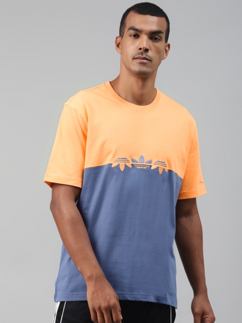 

ADIDAS Originals Men Peach-Coloured Blue Slice Trefoil Colourblocked Pure Cotton T-shirt